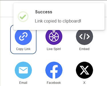 Share modal with copy link.