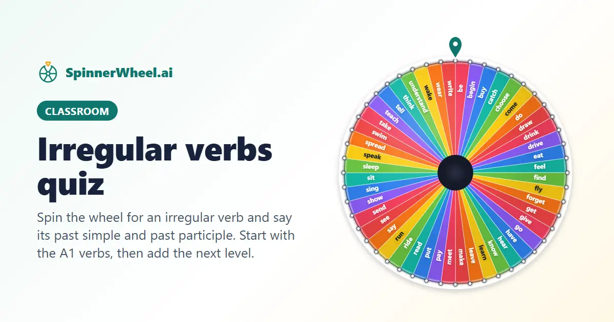 Irregular Verbs List and Quiz Wheel for the Classroom